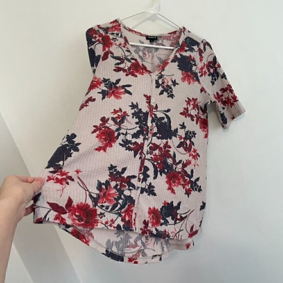 TORRID 0 Plus Size Favorite Tunic Waffle V-Neck Faux Button Front Hi-Lo Floral L - Picture 9 of 13